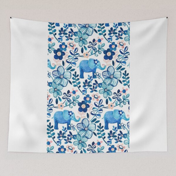 Item preview, Blush Pink, White and Blue Elephant Pattern designed and sold by JosephinaGorsu.