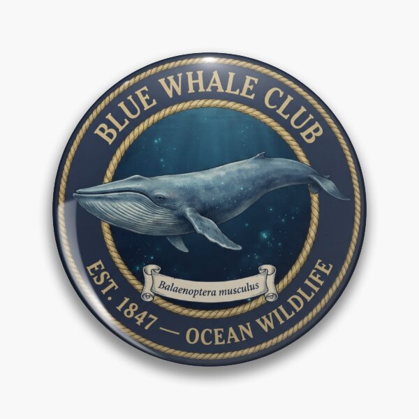 Item preview, Blue Whale Club Vintage Badge Ocean Wildlife Art designed and sold by CalmCapy Co.