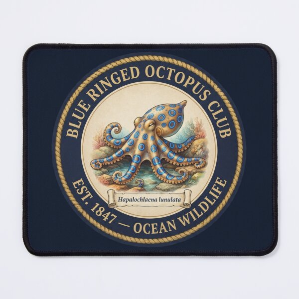 Item preview, Blue Ringed Octopus Club Vintage Badge Ocean Wildlife designed and sold by CalmCapy Co.