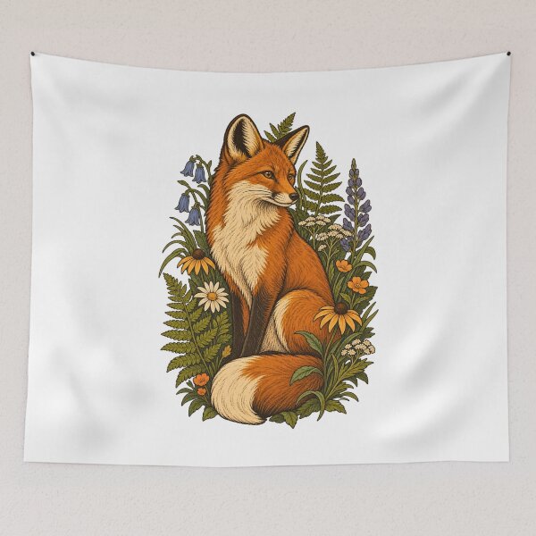 Item preview, Vintage Botanical Fox Art – Red Fox Wildflower Illustration Print designed and sold by Inkora_CC.