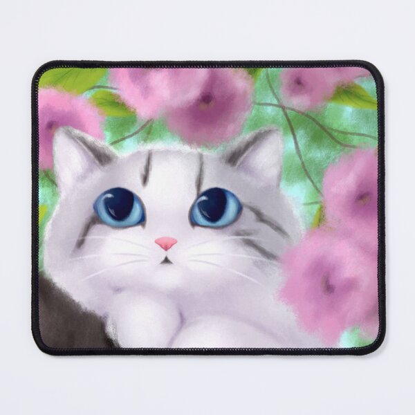 Item preview, Big-Eyed White Kitten Nestled in Pink Cherry Blossoms designed and sold by FabienneDerouin.