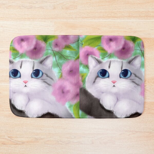 Item preview, Big-Eyed White Kitten Nestled in Pink Cherry Blossoms designed and sold by FabienneDerouin.