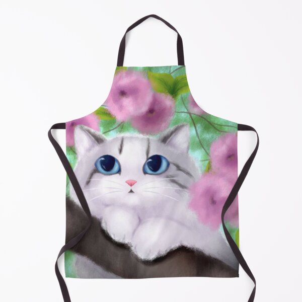Item preview, Big-Eyed White Kitten Nestled in Pink Cherry Blossoms designed and sold by FabienneDerouin.