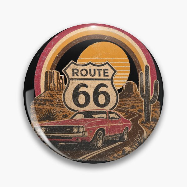Item preview, Vintage Route 66 Classic Car Road Trip Retro Rainbow Desert Scene designed and sold by Modern Antique Atelier .