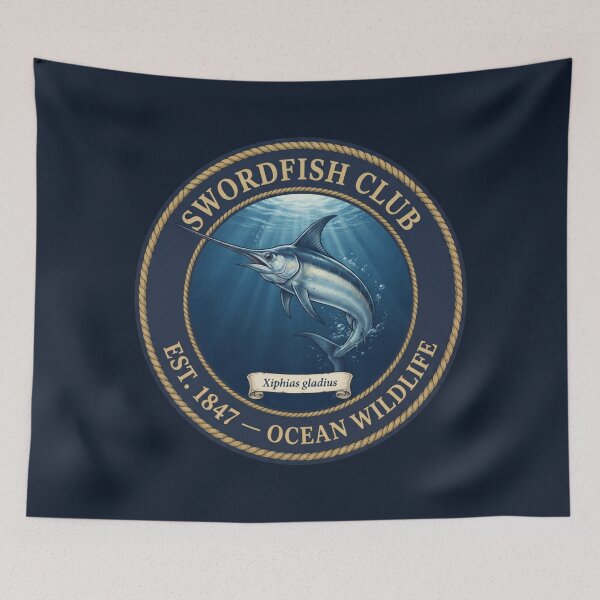 Item preview, Swordfish Club Vintage Badge Ocean Wildlife Art designed and sold by CalmCapy Co.
