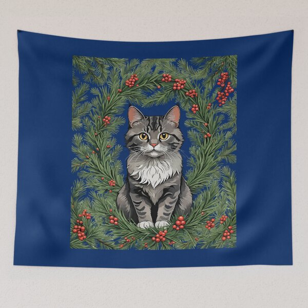 Item preview, Striped Woodland Moggy and Pine Berries designed and sold by taiche.