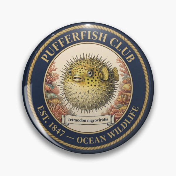 Item preview, Pufferfish Club Vintage Badge Ocean Wildlife Art designed and sold by CalmCapy Co.