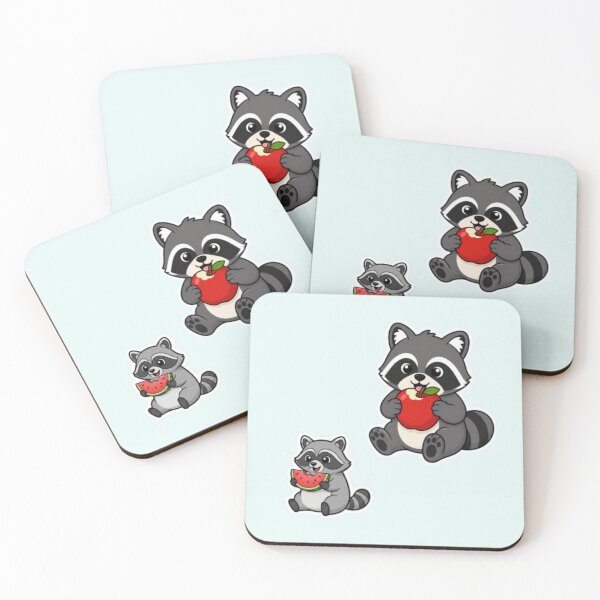 Item preview, Kawaii Raccoon Snack Time - Cute Animal Eating Apple & Watermelon designed and sold by Yasmine Mohammed.