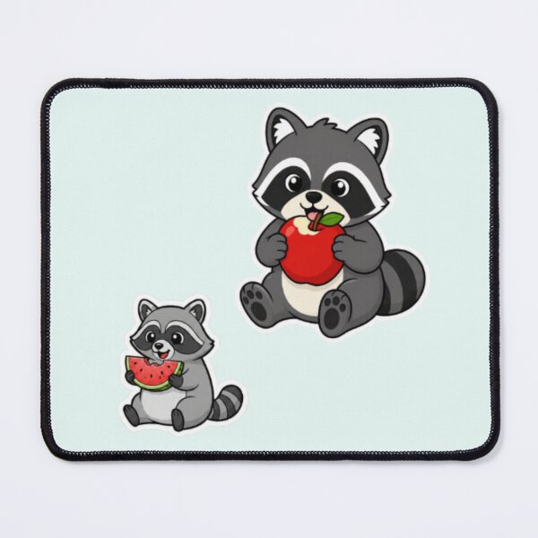 Item preview, Kawaii Raccoon Snack Time - Cute Animal Eating Apple & Watermelon designed and sold by Yasmine Mohammed.