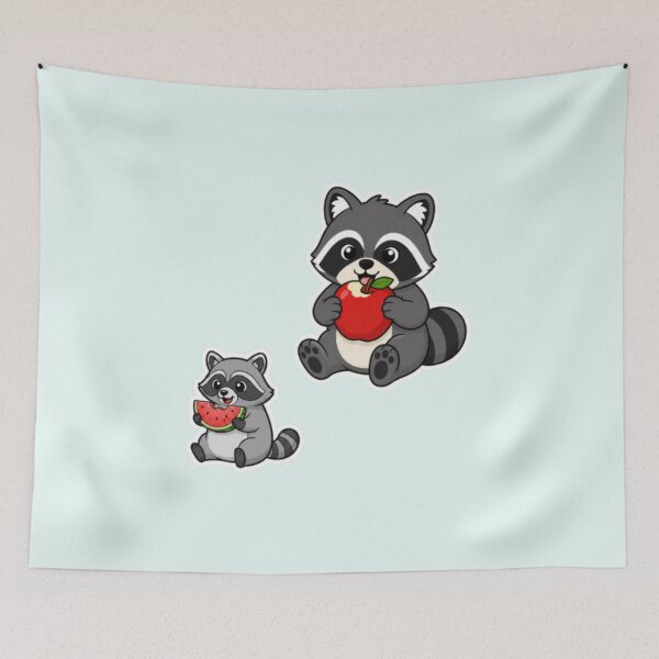 Item preview, Kawaii Raccoon Snack Time - Cute Animal Eating Apple & Watermelon designed and sold by Yasmine Mohammed.