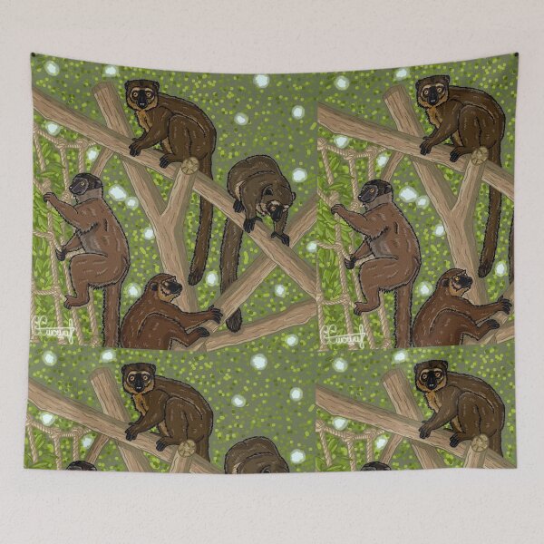 Item preview, Common Brown Lemurs Playing on Jungle Ropes designed and sold by FabienneDerouin.