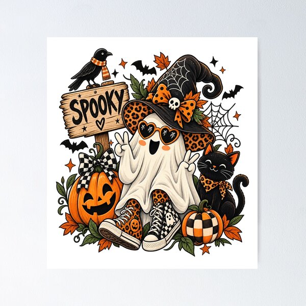 Item preview, Cute Spooky Ghost Halloween Witch Pumpkin designed and sold by afr-saad.