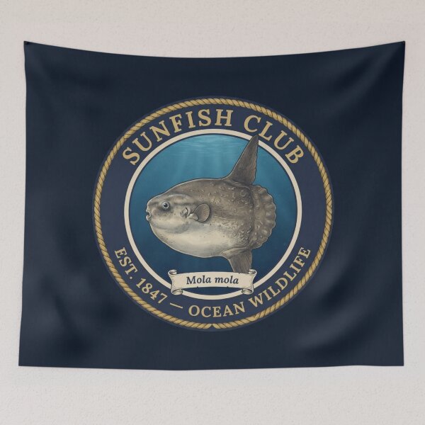 Item preview, Ocean Sunfish Club Vintage Badge Ocean Wildlife Art designed and sold by CalmCapy Co.