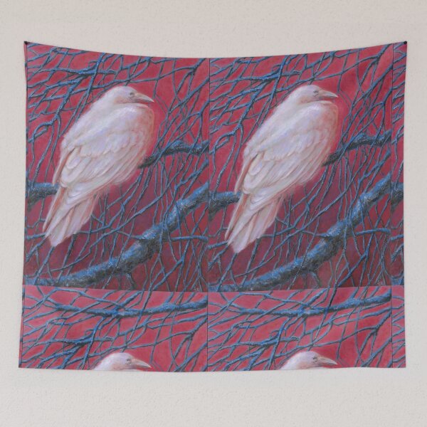 Item preview, Rare White Albino Crow Perched on Winter Branches designed and sold by FabienneDerouin.