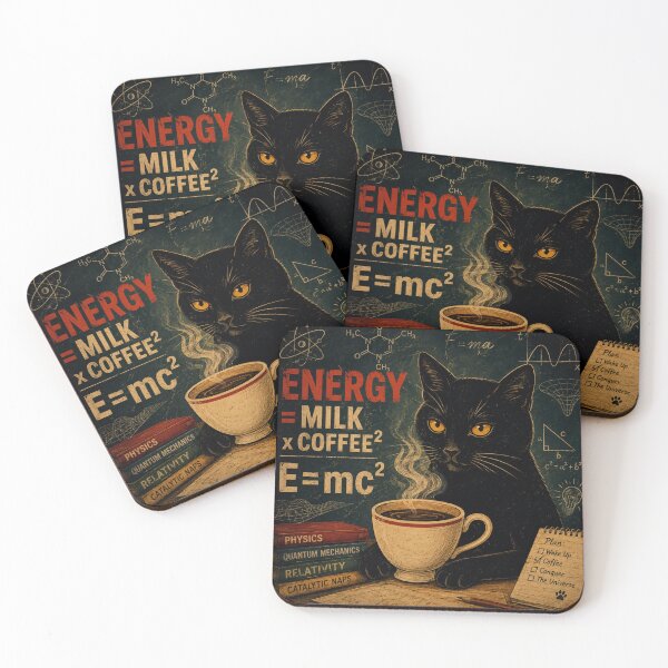 Item preview, Black Cat Coffee Science Nerd – Energy Equals Milk Times Coffee Squared Cat Lover Design designed and sold by AbstractAuraArt.