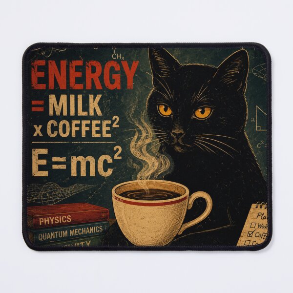 Item preview, Black Cat Coffee Science Nerd – Energy Equals Milk Times Coffee Squared Cat Lover Design designed and sold by AbstractAuraArt.
