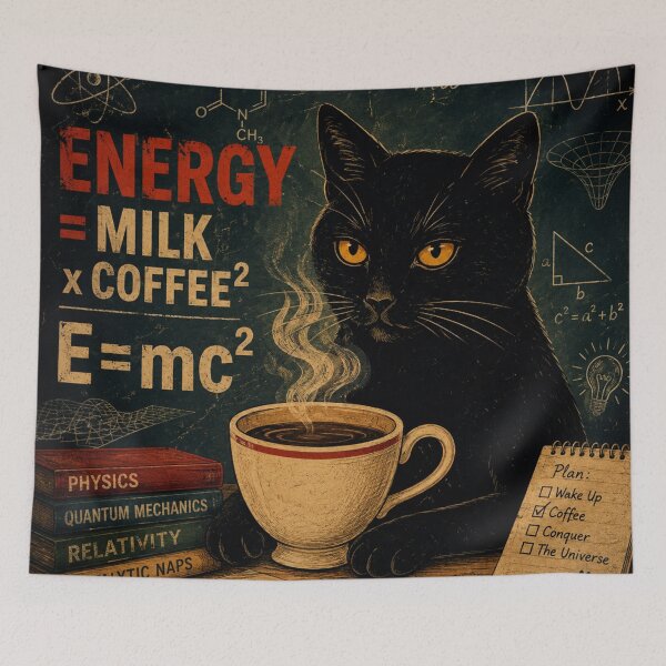 Item preview, Black Cat Coffee Science Nerd – Energy Equals Milk Times Coffee Squared Cat Lover Design designed and sold by AbstractAuraArt.