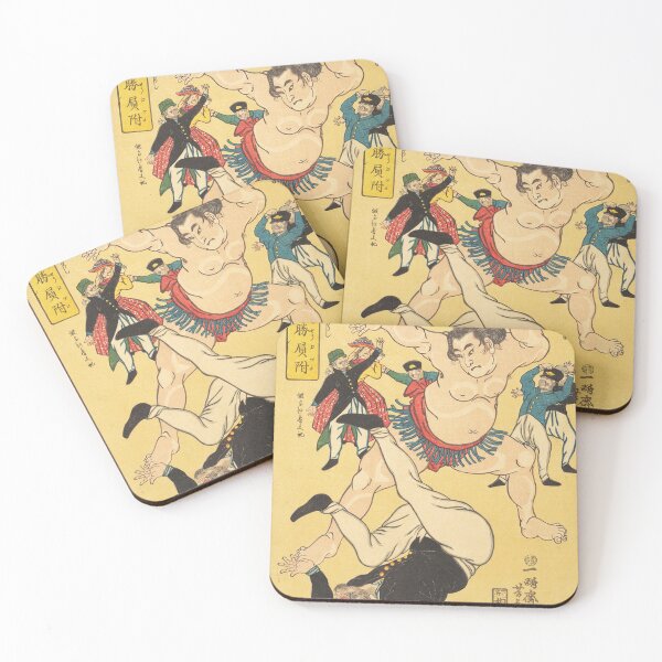 Item preview, Vintage Japanese Sumo Wrestler Defeating Foreigner Ukiyo-e Art designed and sold by vekotpu.