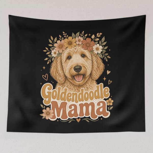Item preview, Goldendoodle Mama Floral Wreath Retro Design designed and sold by CalmDownZone ⭐️⭐️⭐️⭐️⭐️.