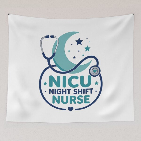 Item preview, NICU Night Shift Nurse Moon Stars Badge Design designed and sold by CalmDownZone ⭐️⭐️⭐️⭐️⭐️.
