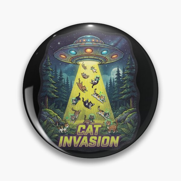 Item preview, Retro Cat Invasion UFO Alien Spaceship Night Forest designed and sold by MagicArtzz.