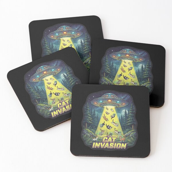 Item preview, Retro Cat Invasion UFO Alien Spaceship Night Forest designed and sold by MagicArtzz.