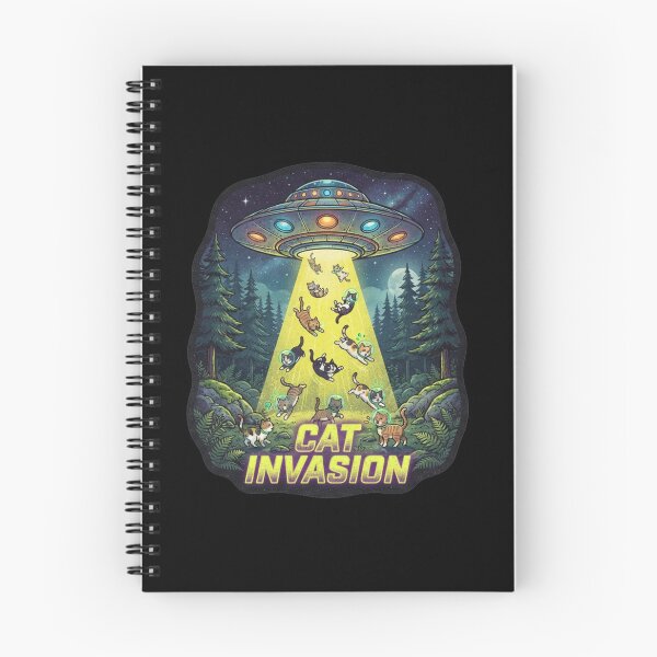 Item preview, Retro Cat Invasion UFO Alien Spaceship Night Forest designed and sold by MagicArtzz.