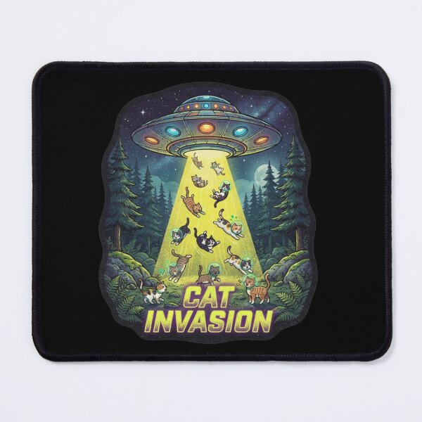 Item preview, Retro Cat Invasion UFO Alien Spaceship Night Forest designed and sold by MagicArtzz.