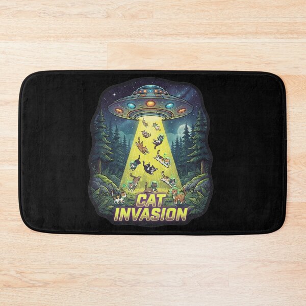 Item preview, Retro Cat Invasion UFO Alien Spaceship Night Forest designed and sold by MagicArtzz.
