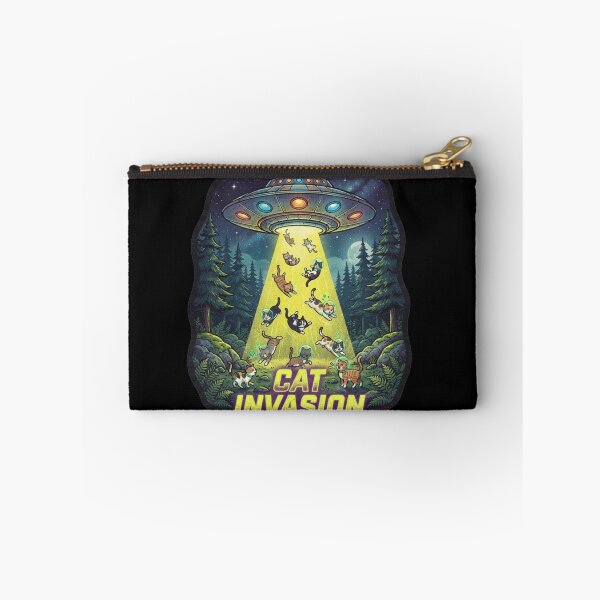 Item preview, Retro Cat Invasion UFO Alien Spaceship Night Forest designed and sold by MagicArtzz.