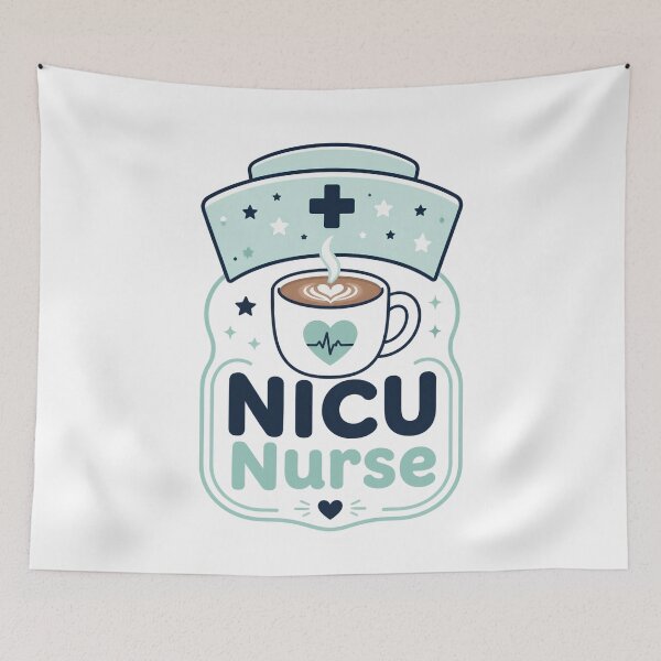 Item preview, NICU Nurse Coffee Cup Stars Badge Design designed and sold by CalmDownZone ⭐️⭐️⭐️⭐️⭐️.