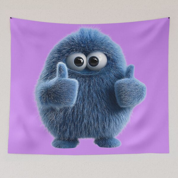 Item preview, Cute Blue Furry Monster Giving Double Thumbs Up designed and sold by DoveArtDesigns.