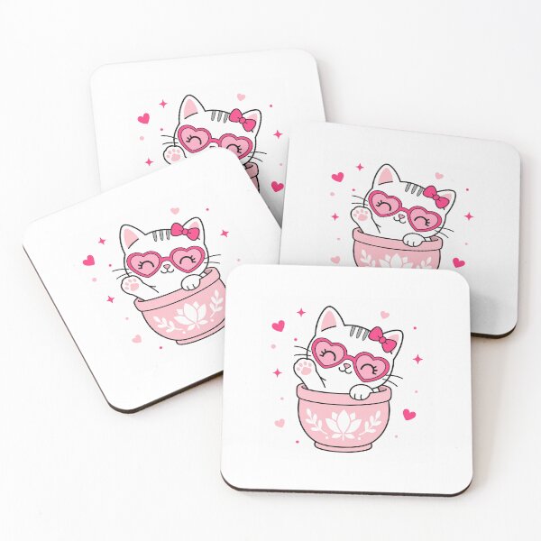 Item preview, Kawaii White Cat in Pink Teacup with Heart Sunglasses designed and sold by samiron.
