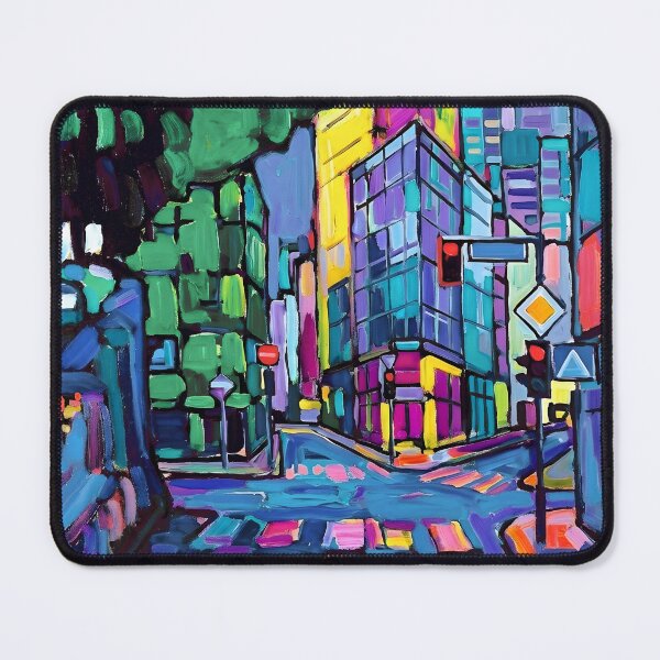 Item preview, Modern City Expressionist Oil Painting Canvas | Fauvist Metropolis Streetscape Fine Art Print | Vibrant Urban Intersection Wall Decor | Bold Abstract City Landscape Poster designed and sold by SergioMiklos.