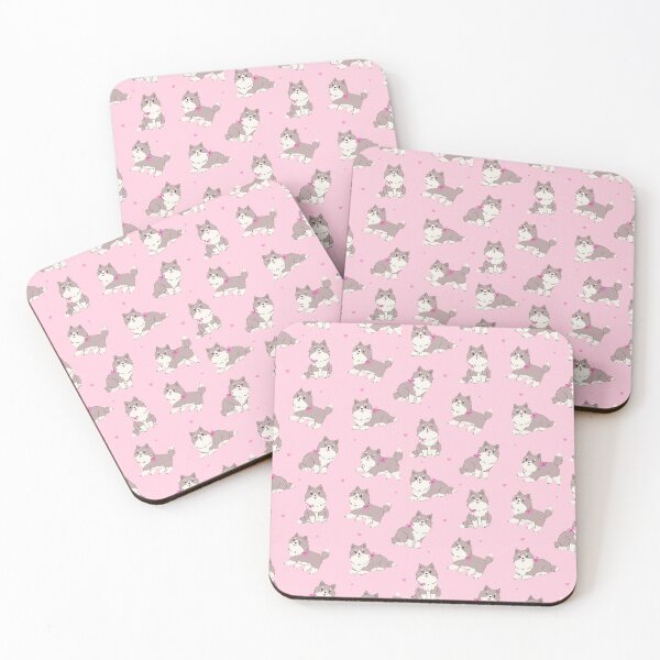 Item preview, Cute cartoon husky puppy with hearts on pink background. designed and sold by burbura.