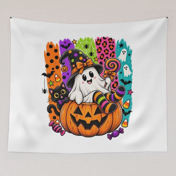 Item preview, Cute Halloween Ghost with Black Cat and Pumpkin designed and sold by afr-saad.