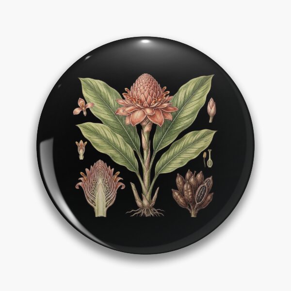 Item preview, Vintage Botanical Pink Torch Ginger – Black Dark Academia Flora Art designed and sold by Wennebabs.