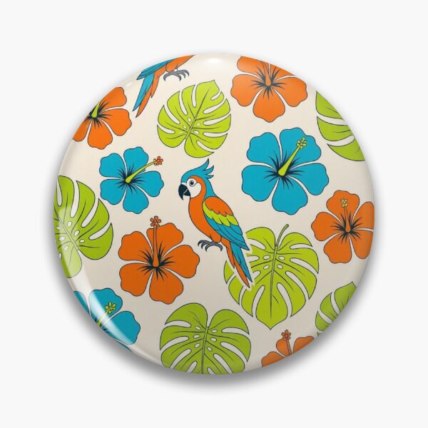 Item preview, Tropical Macaw Parrot & Hibiscus Floral Seamless Pattern designed and sold by ZanyPaintbrush.