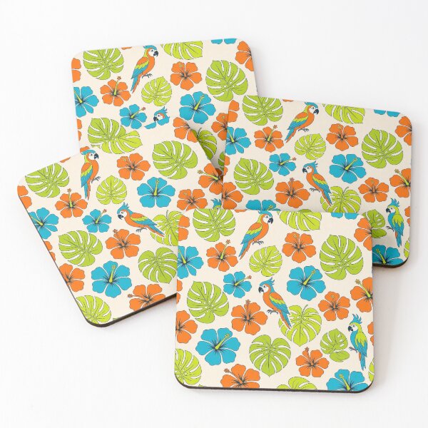 Item preview, Tropical Macaw Parrot & Hibiscus Floral Seamless Pattern designed and sold by ZanyPaintbrush.