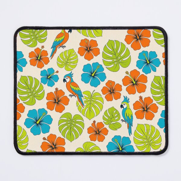 Item preview, Tropical Macaw Parrot & Hibiscus Floral Seamless Pattern designed and sold by ZanyPaintbrush.