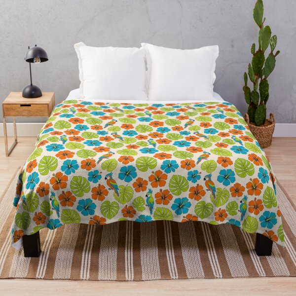Item preview, Tropical Macaw Parrot & Hibiscus Floral Seamless Pattern designed and sold by ZanyPaintbrush.