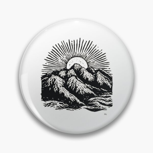 Item preview, Linocut Mountain Sunrise Black and White Woodcut Art designed and sold by ByKayaPrints.