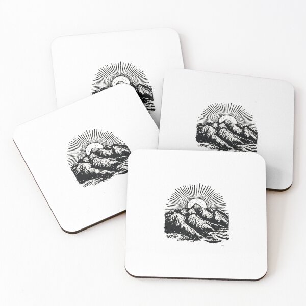 Item preview, Linocut Mountain Sunrise Black and White Woodcut Art designed and sold by ByKayaPrints.