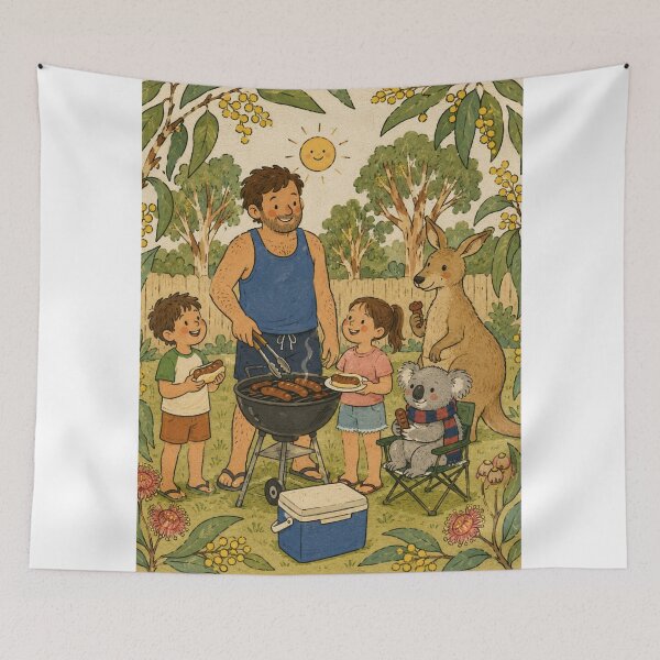 Item preview, Aussie Backyard Barbie Family Sausage Australia Father Day Sizzle With Kangaroo And Koala designed and sold by Yellowriversss.