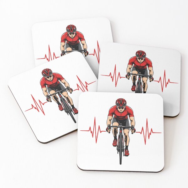 Item preview, ​A central silhouette of a cyclist in motion, seamlessly framed on both sides by a pulsing heartbeat line designed and sold by StyxIND.