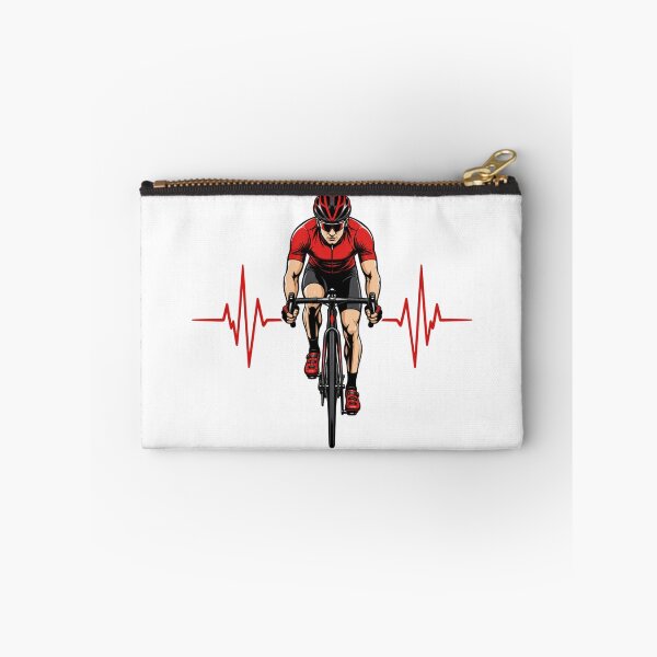 Item preview, ​A central silhouette of a cyclist in motion, seamlessly framed on both sides by a pulsing heartbeat line designed and sold by StyxIND.