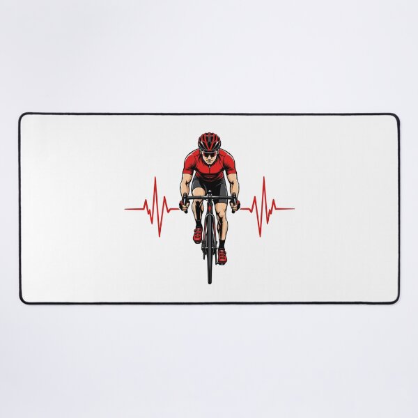 Item preview, ​A central silhouette of a cyclist in motion, seamlessly framed on both sides by a pulsing heartbeat line designed and sold by StyxIND.
