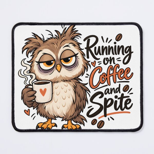 Item preview, Tired Owl Running on Coffee and Spite Funny Design designed and sold by LinaDesign Store.