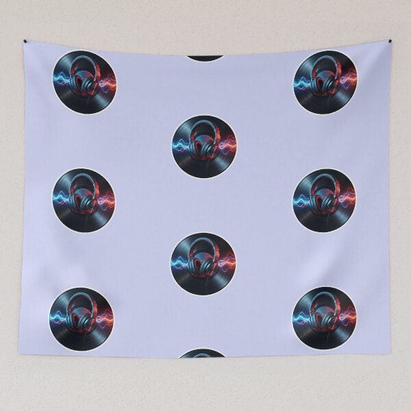 Item preview, Retro Vinyl Record Headphones Neon Sound Wave Art designed and sold by CreativeArtistL.
