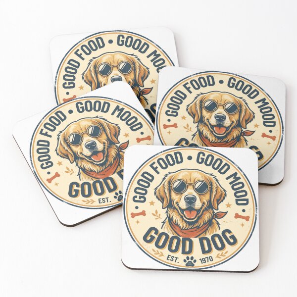 Item preview, Good Food Good Mood Good Dog Vintage Golden Retriever Badge designed and sold by lovepower.